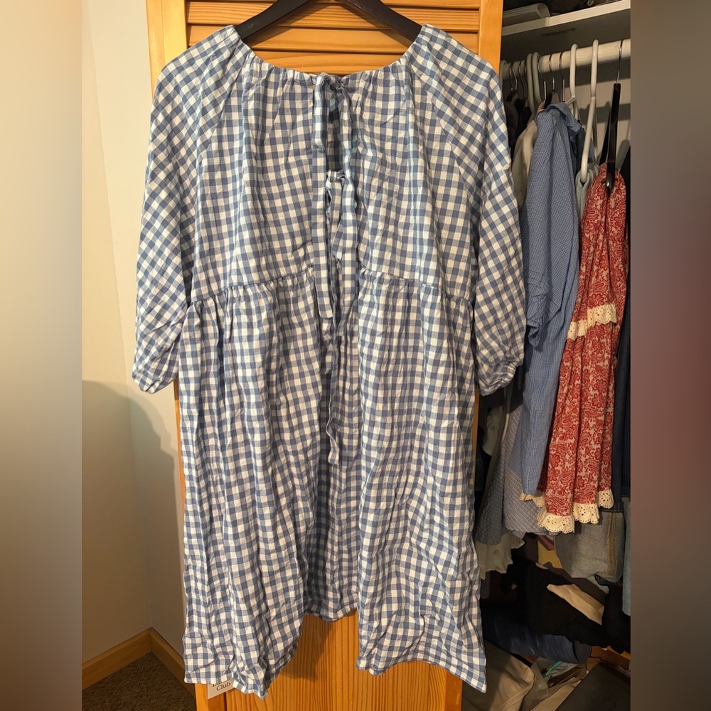 Blue Gingham Mini Dress - Casual Tie-Front Dress